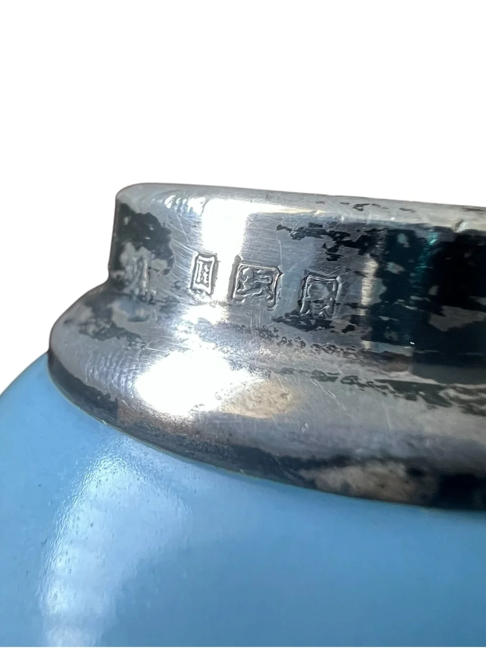 Royal Bayreuth • Antique “The Gleaners” Sterling Silver Rim Small Vase
